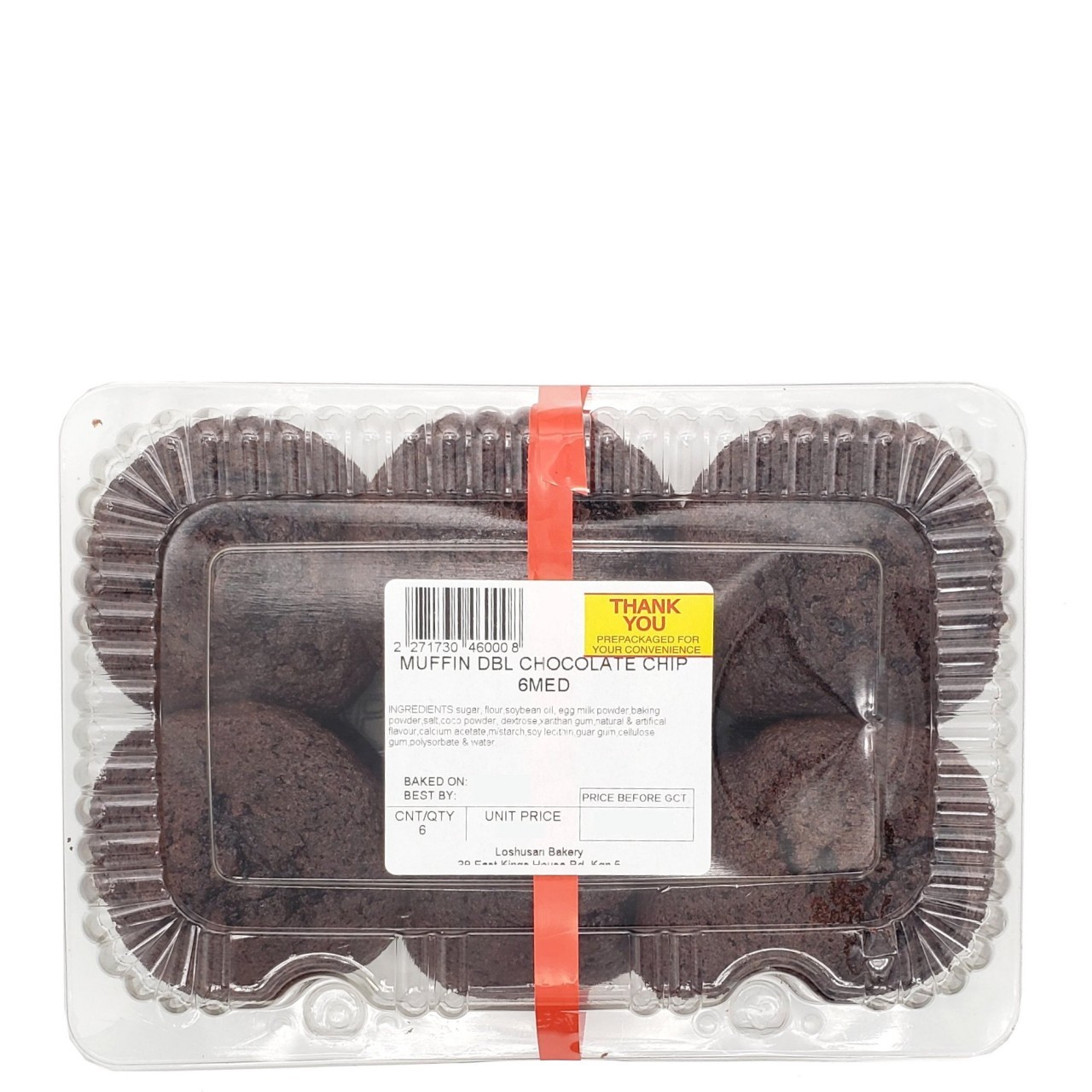 MUFFINS DOUBLE CHOCOLATE CHIP MED 6ct