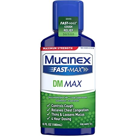 Mucinex Fast-Max Maximum Strength DM MAX, Symptom Relief, Cough Suppressant, Expectorant, 6 FL OZ