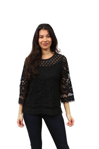 Leo and Nicole Three Quarter Sleeve Lace Top