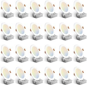 Amico 24 Pack 6 Inch 5CCT Ultra-Thin LED Recessed Ceiling Light with Junction Box, 1050LM Brightness, Dimmable Canless Wafer Downlight, 12W, ETL&FCC