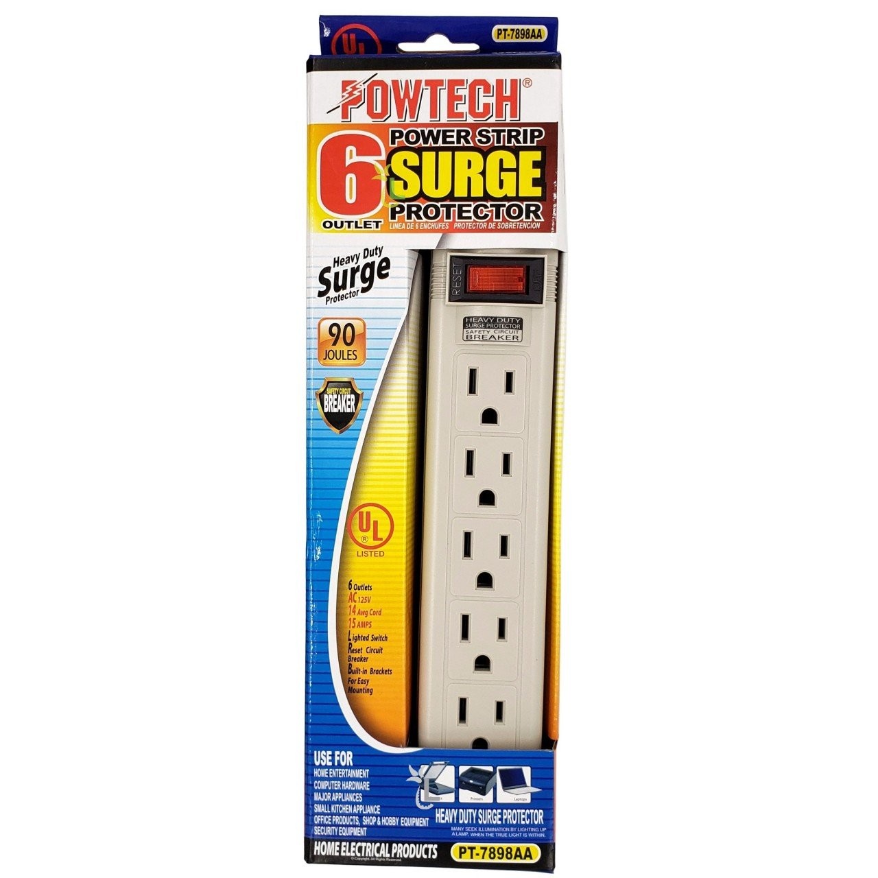 POWTECH 6 OUTLET SURGE PROTECTOR 1ct