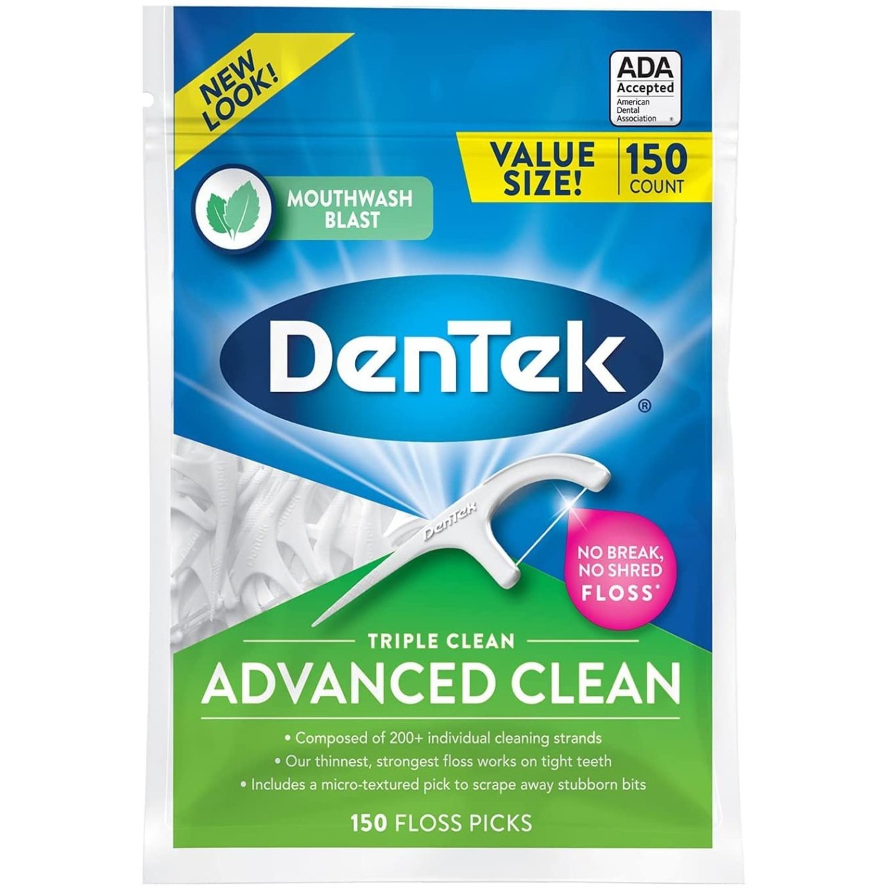 DENTEK FLOSS PICKS MOUTHWASH BLAST 150s