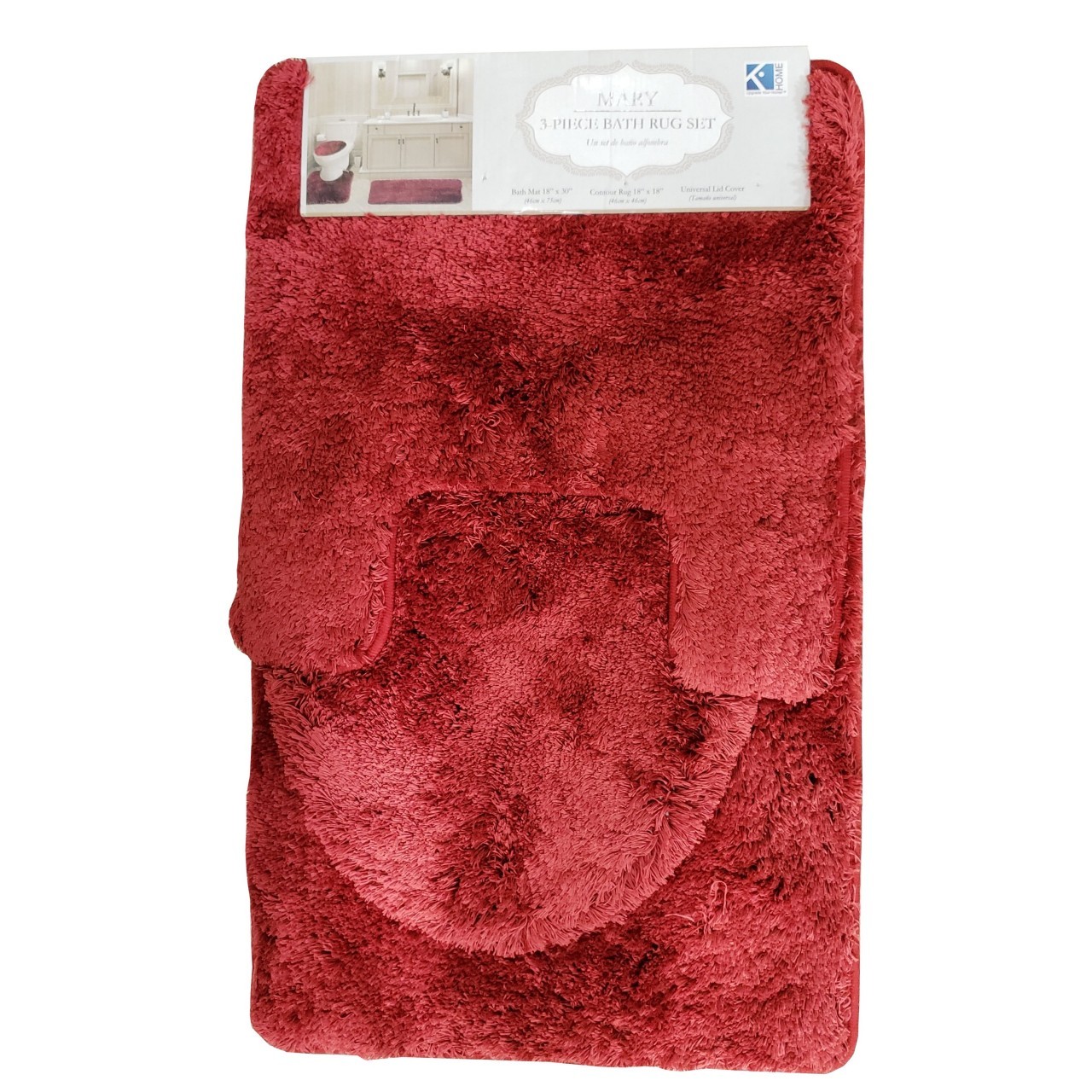 MARY BATHROOM RUG BURGUNDY 18x30in 3pc