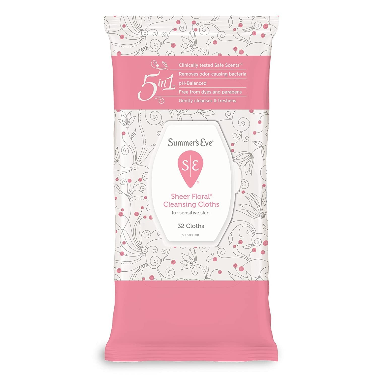 Summer's Eve Feminine Cleansing Cloths, Sensitive Skin, Sheer Floral 32 ea