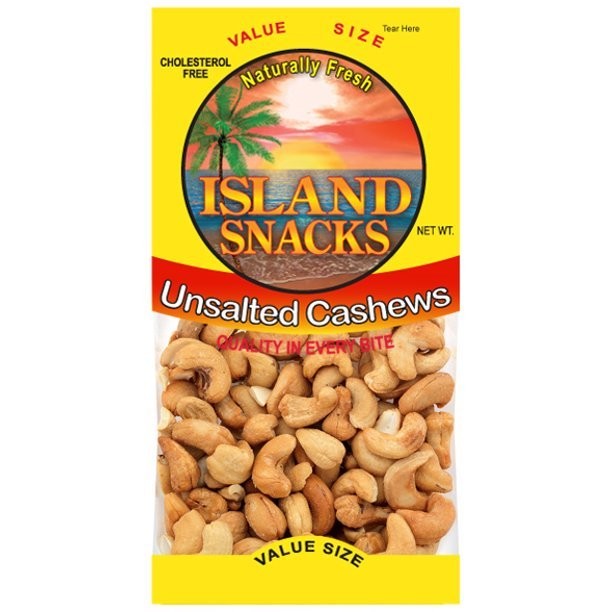 ISLAND SNACKS UNLSALTED CASHEWS 2.25oz