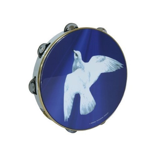 Remo Tambourine, 10 Diameter, 8 Pairs Jingles x 1 Row, 'Religious Dove' Graphic