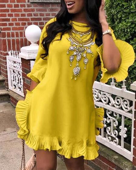 Ruffled Hem Bell Sleeve Dress