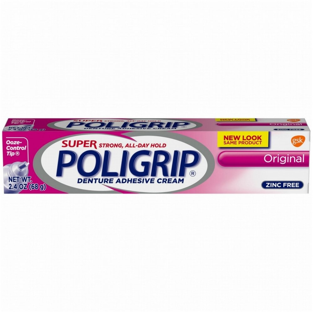 Poligrip Zinc Free Super Strong All-Day Hold, Denture Adhesive Cream2.4OZ (68g)