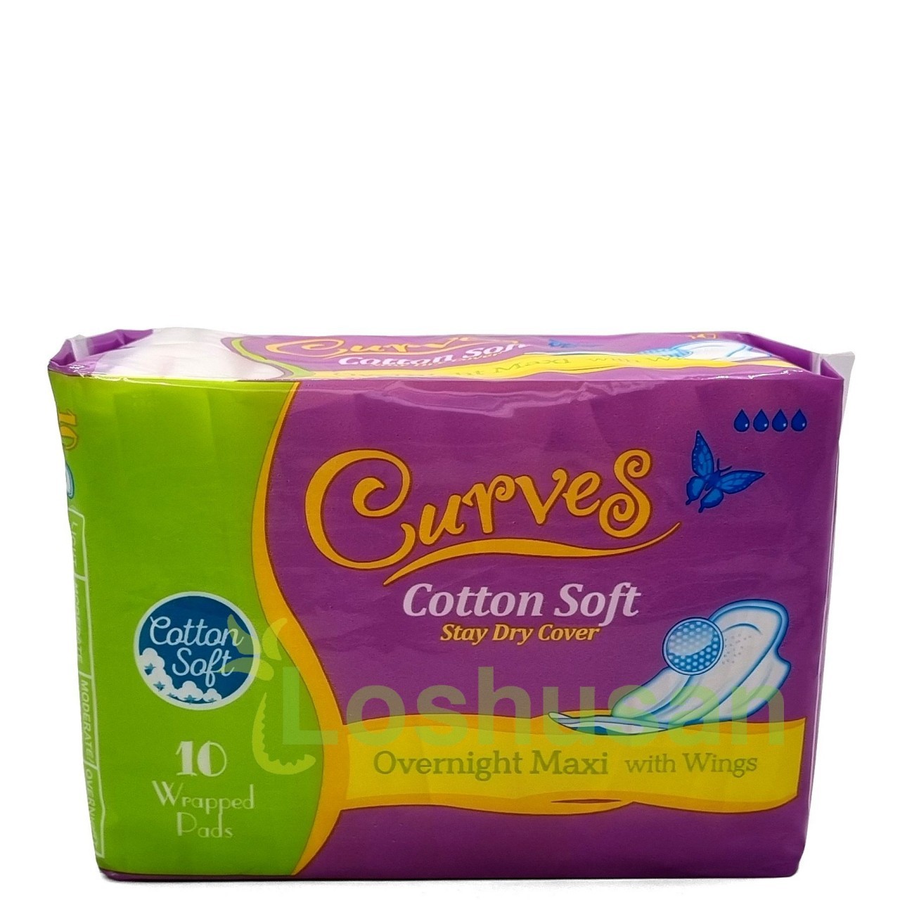 CURVES COTTON OVERNIGHT MAXI WINGS 10s