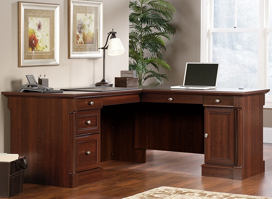 Sauder Palladia L-Shape Executive Desk -Cherry