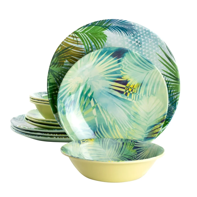 Gibson Home Leaf 12 Piece Melamine Dinnerware Set