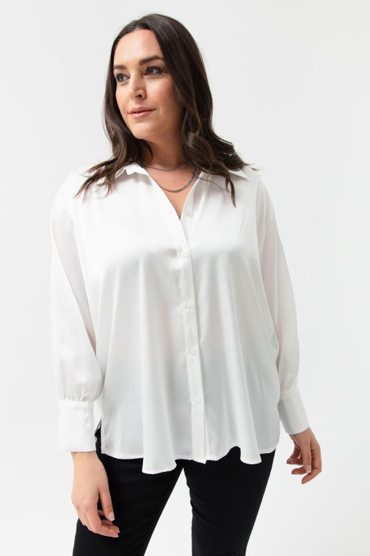 Women's White Plus Size Satin Shirt
