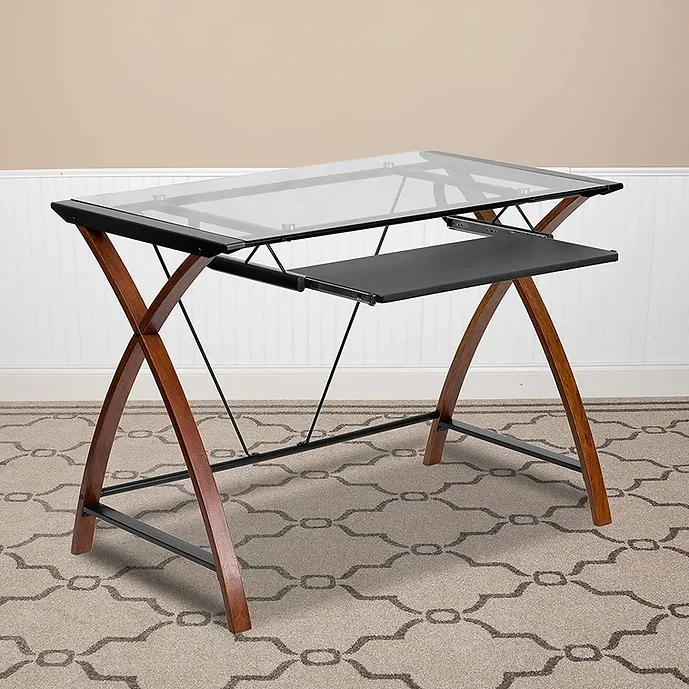 Flash Furniture Glass Computer Desk with Pull Out Keyboard Tray