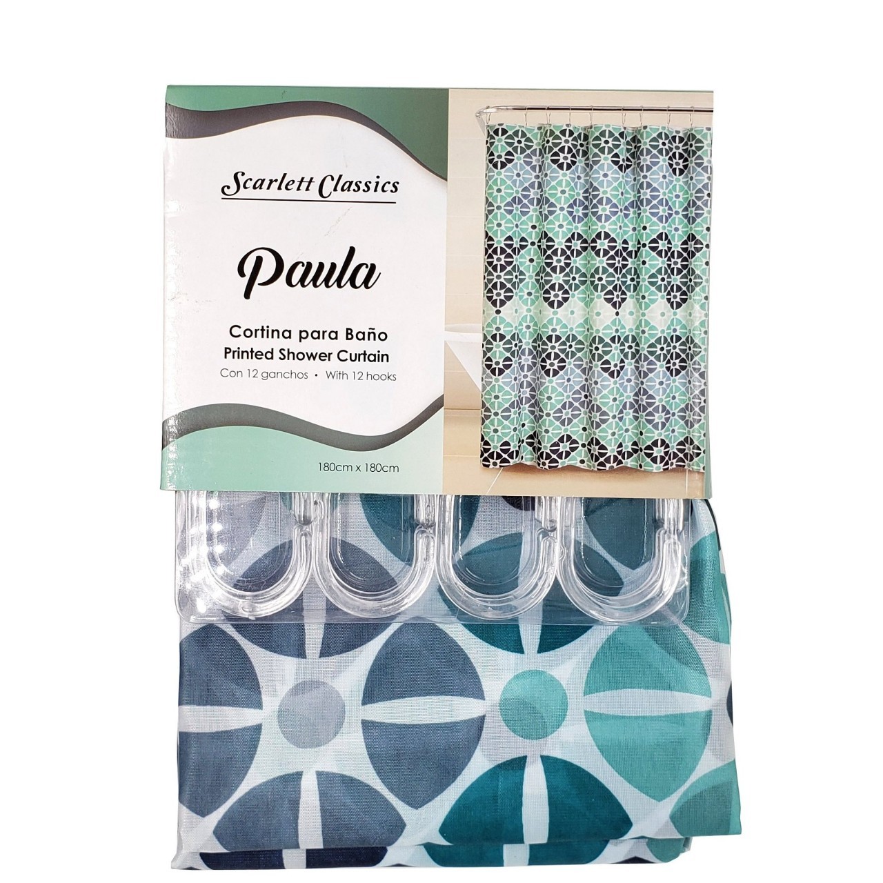 SCARLETT SHOWER CURTAIN TEAL BL 180x180