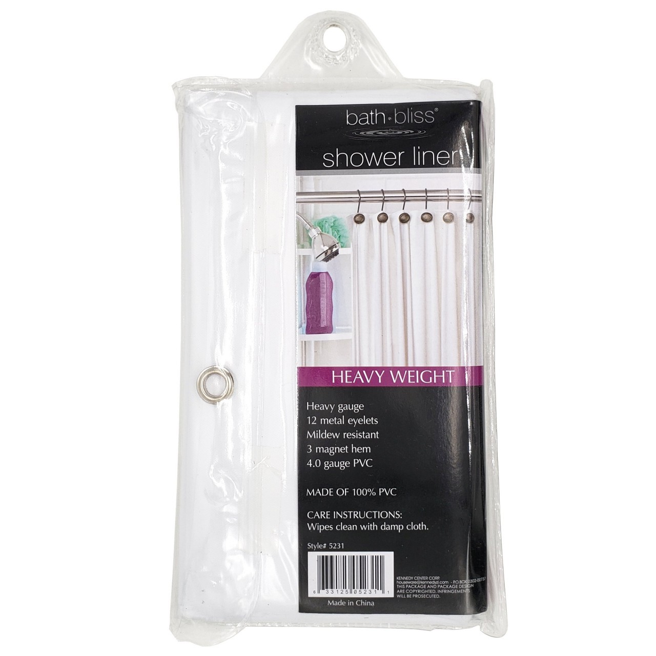 BATH BLISS SHOWER LINER WHITE 72x72