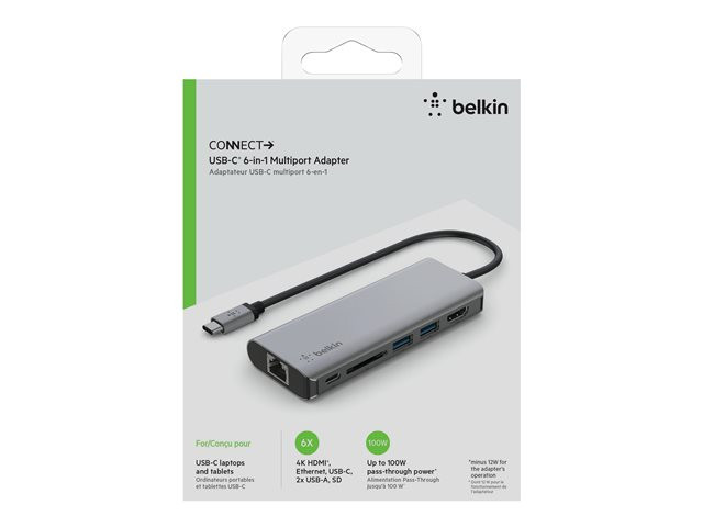 Belkin CONNECT USB-C 6-in-1 Multiport Adapter - Docking station - USB-C