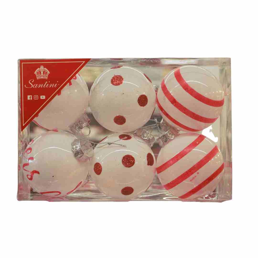 X-Mas Balls, Red & White, 6pcs