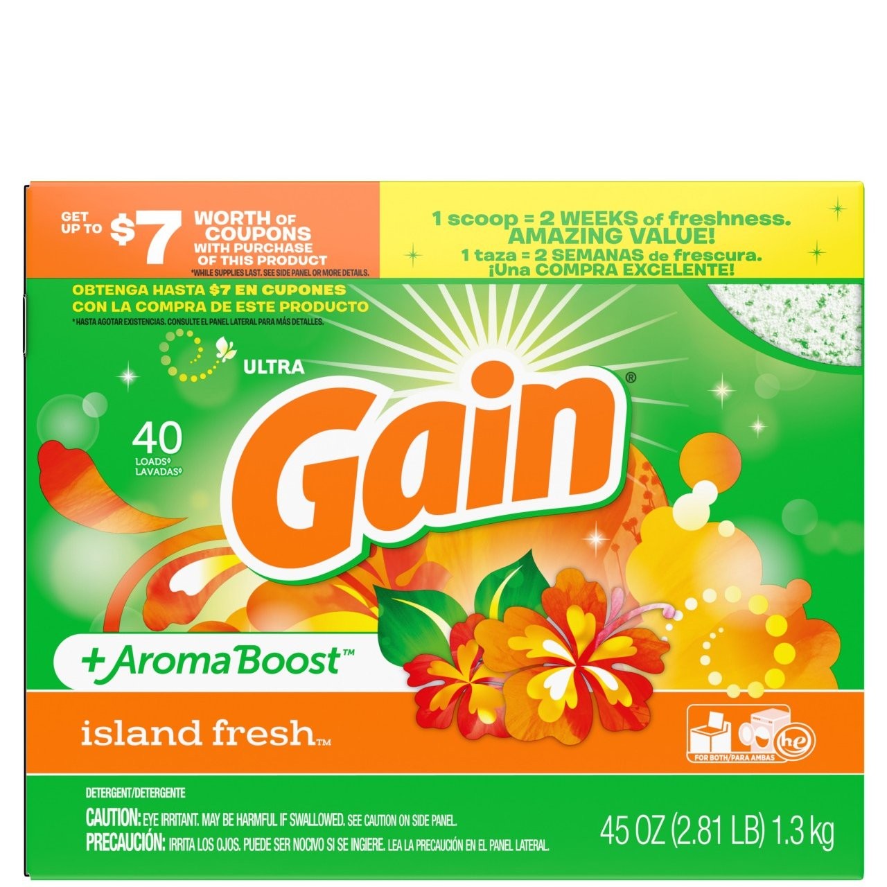 GAIN POWDER DETERGENT ISLAND FRESH 45oz