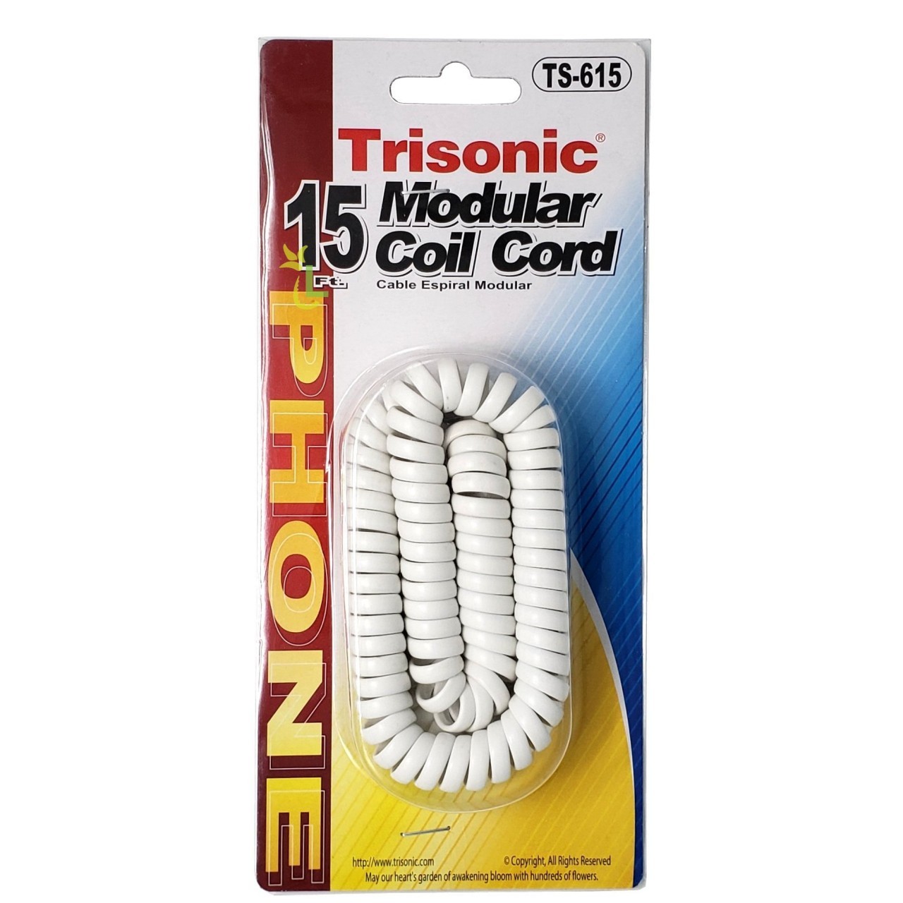 TRISONIC COIL CORD WHITE 15ft